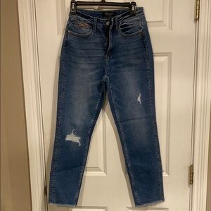 Judy Blue Straight Leg Blue Jeans with Distressed Details